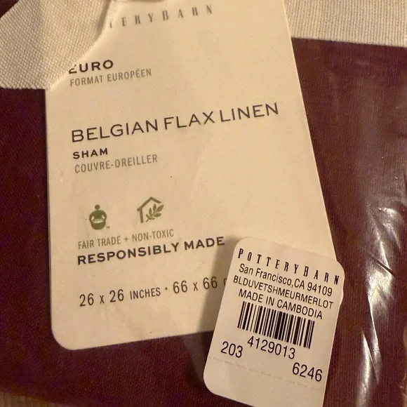 Pottery Barn Belgian Flax Linen EURO Sham Merlot 2 Pack New in Packages - Picture 4 of 4